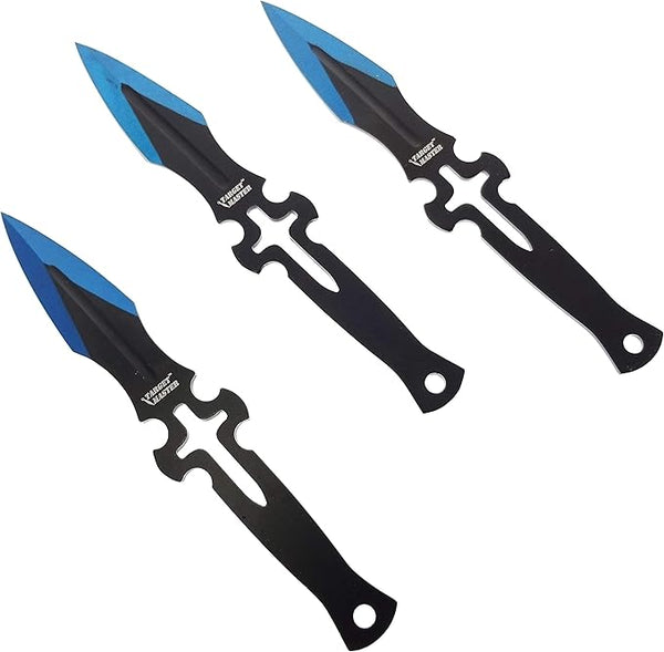 Target Master 3 Set Black/Blue Cross Throwing Knife Set 8"