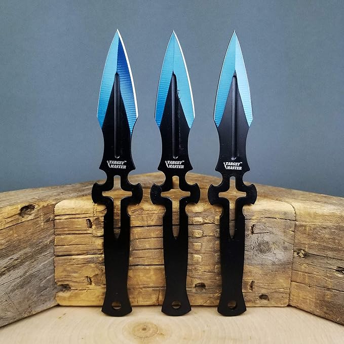 Target Master 3 Set Black/Blue Cross Throwing Knife Set 8"