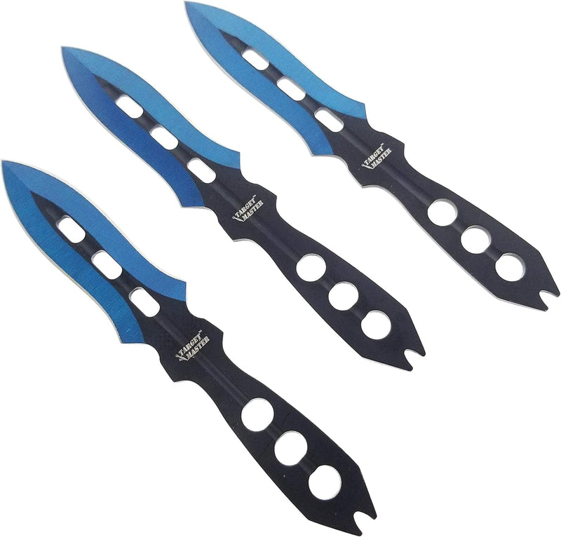 Target Master 3 Set Blue Vented Dual Edge Arrow Point Throwing Knife Set 6"