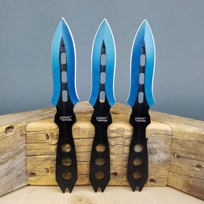 Target Master 3 Set Blue Vented Dual Edge Arrow Point Throwing Knife Set 6"