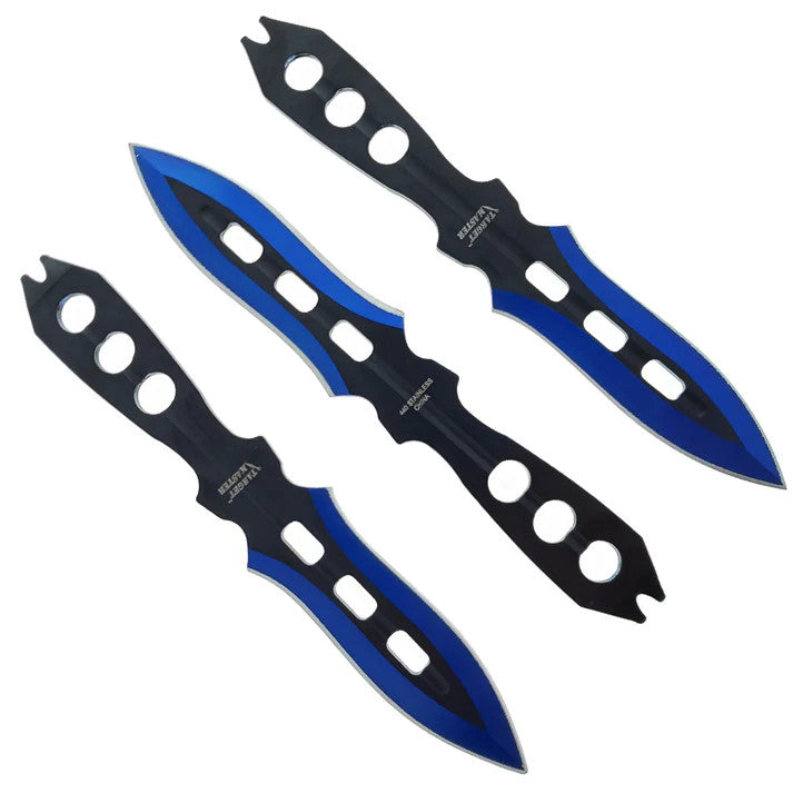 Target Master 3 Set Blue Vented Dual Edge Arrow Point Throwing Knife Set 6"