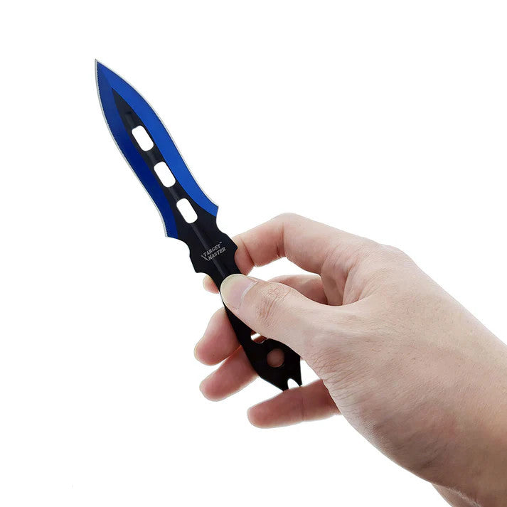 Target Master 3 Set Blue Vented Dual Edge Arrow Point Throwing Knife Set 6"