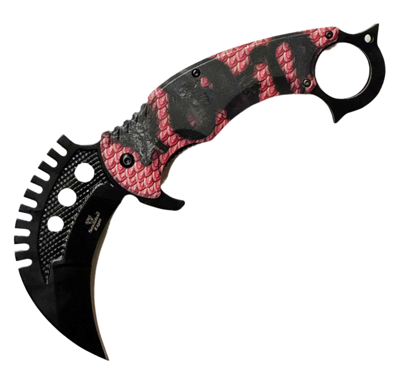 Snake Eye 8" Tactical Red Dragon Folding Karambit