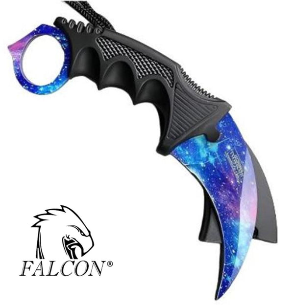 Falcon 7.5" Blue Galaxy Fixed Blade Karambit Knife