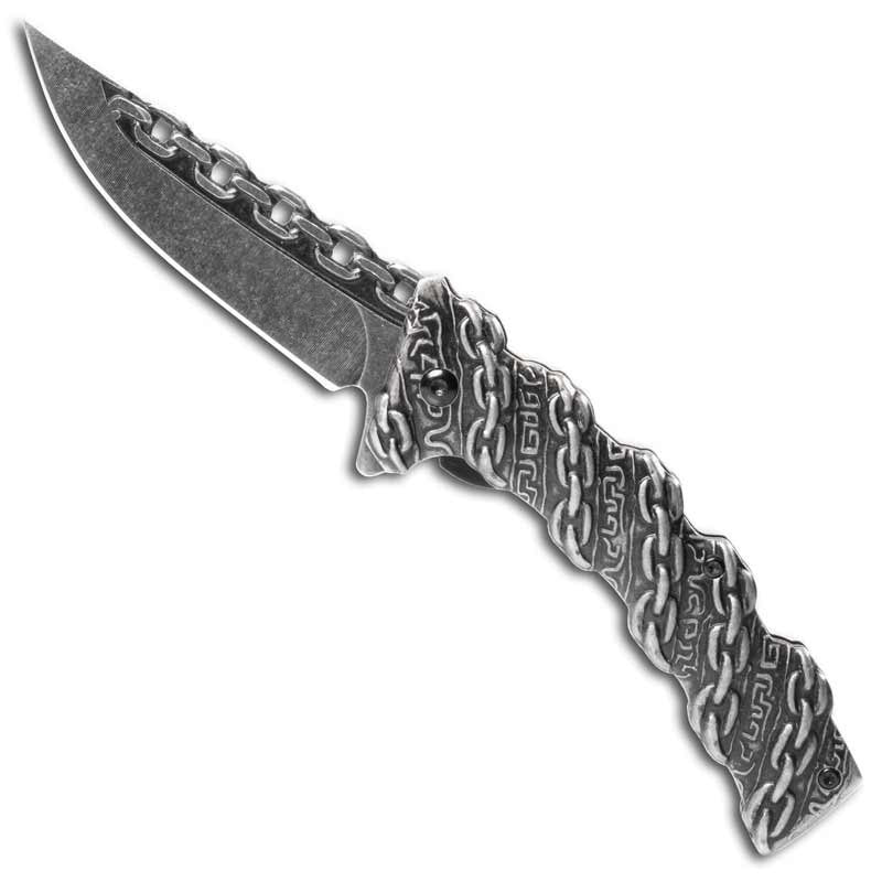 Buckshot Stonewashed Chain Link Folding Knife 8″