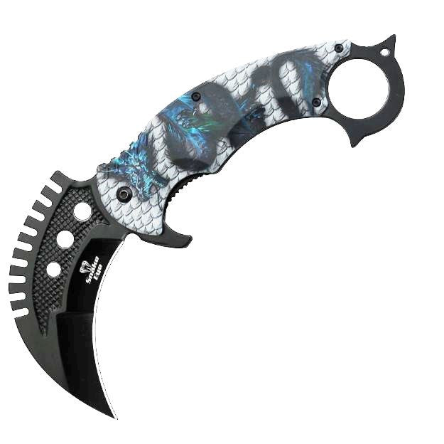 Snake Eye 8" Tactical Grey Blue Dragon Folding Karambit