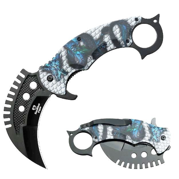 Snake Eye 8" Tactical Grey Blue Dragon Folding Karambit