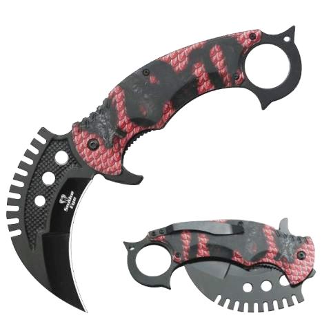 Snake Eye 8" Tactical Red Dragon Folding Karambit