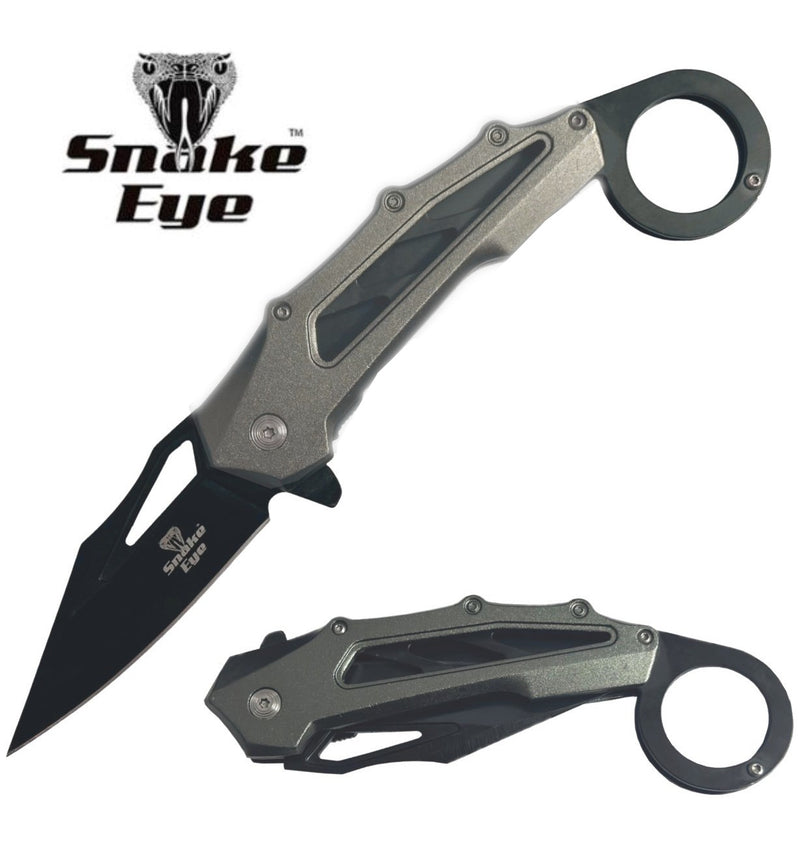 Snake Eye 7.2" Grey Tactical Folding Karambit Knife