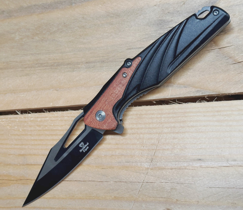 Snake Eye 8.25" Black/Brown Sharp Point Folding Knife