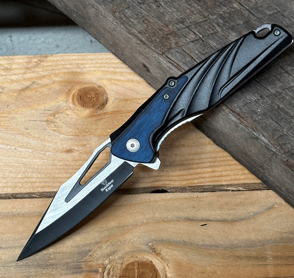 Snake Eye 8.25" Black/Blue Sharp Point Folding Knife