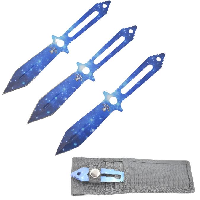 Snake Eye 3 Piece Blue Lightening Throwing Knife Set 8″