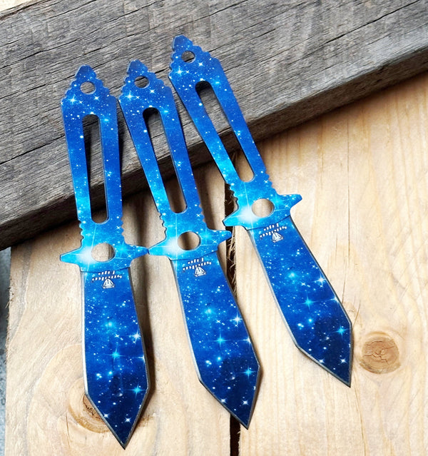 Snake Eye 3 Piece Blue Lightening Throwing Knife Set 8″