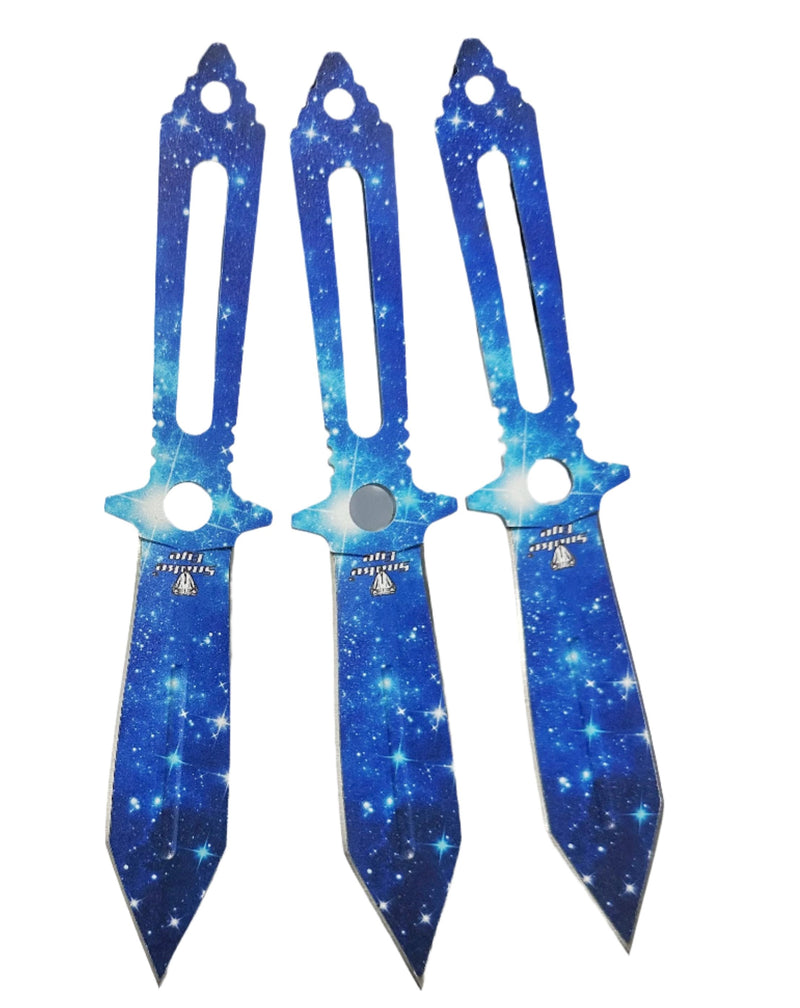 Snake Eye 3 Piece Blue Lightening Throwing Knife Set 8″