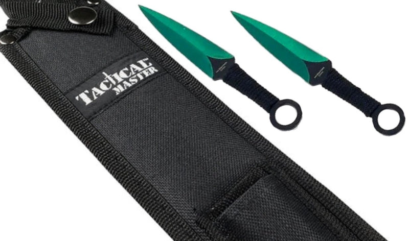 Tactical Master 27" Green/Blk Tanto Ninja Machete Sword with 2 Throwing Knives