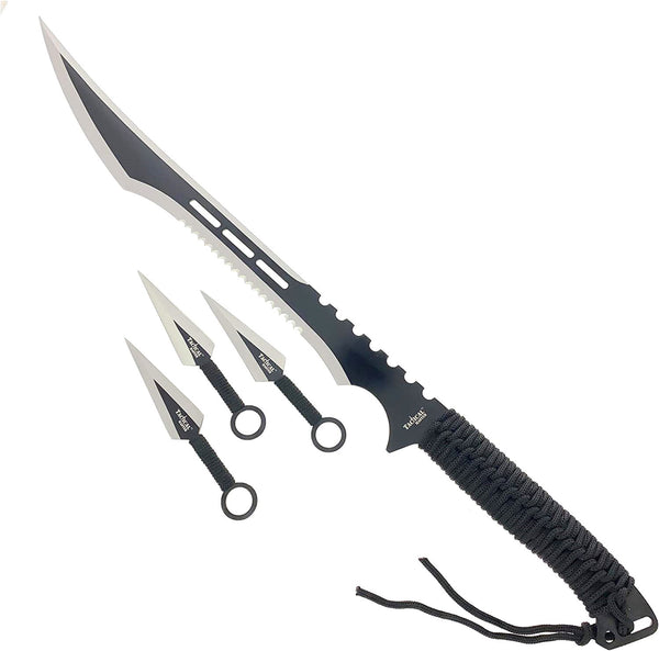 Tactical Master 28" Black & Silver Machete & Throwing Knife Set