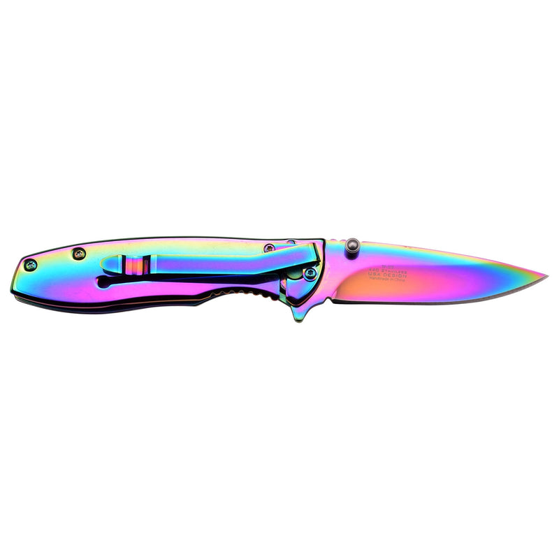 Tac-Force 6.75″ Rainbow Titanium Coated Drop Point Folding Knife