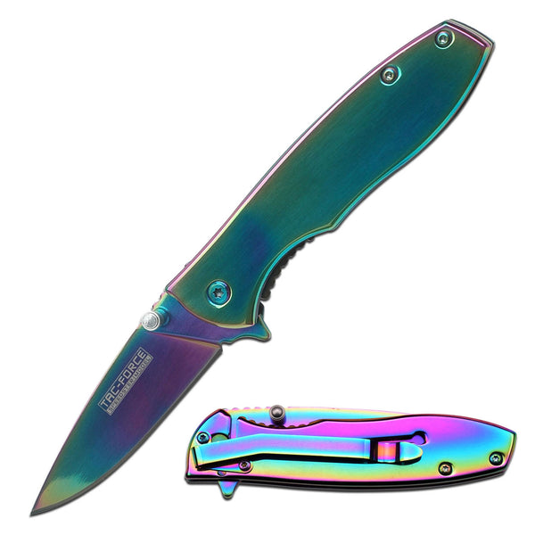 Tac-Force 6.75″ Rainbow Titanium Coated Drop Point Folding Knife