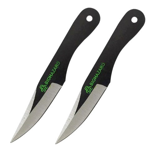 Biohazard 2 Piece Drop Point Throwing Knife Set 5.5″