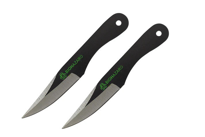 Biohazard 2 Piece Drop Point Throwing Knife Set 5.5″