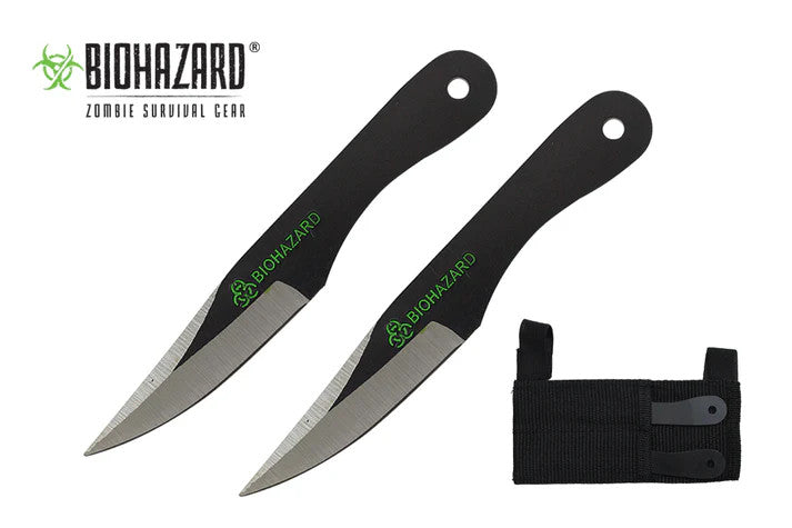 Biohazard 2 Piece Drop Point Throwing Knife Set 5.5″