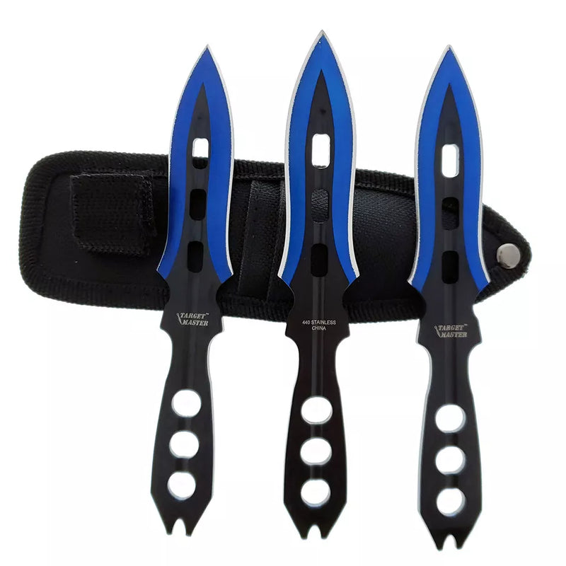 Target Master 3 Set Blue Vented Dual Edge Arrow Point Throwing Knife Set 6"