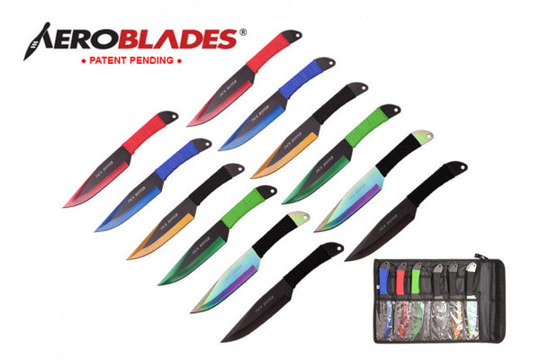 Aeroblades 12 Piece Technicolour Jack Ripper Throwing Knives 9″