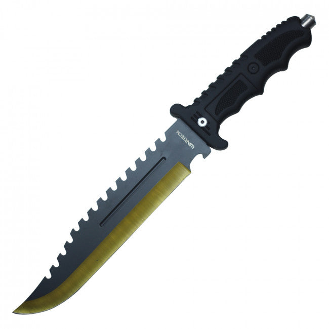 Wartech Black 13 1/2″ Gold Edged Bowie Fixed Blade Knife