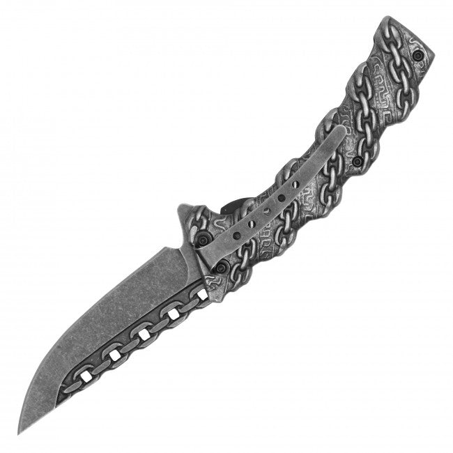 Buckshot Stonewashed Chain Link Folding Knife 8″