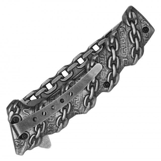 Buckshot Stonewashed Chain Link Folding Knife 8″