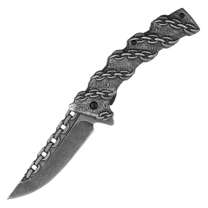 Buckshot Stonewashed Chain Link Folding Knife 8″