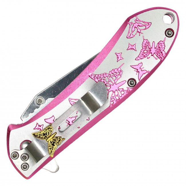 Wartech Pink Butterfly Folding Knife 7″