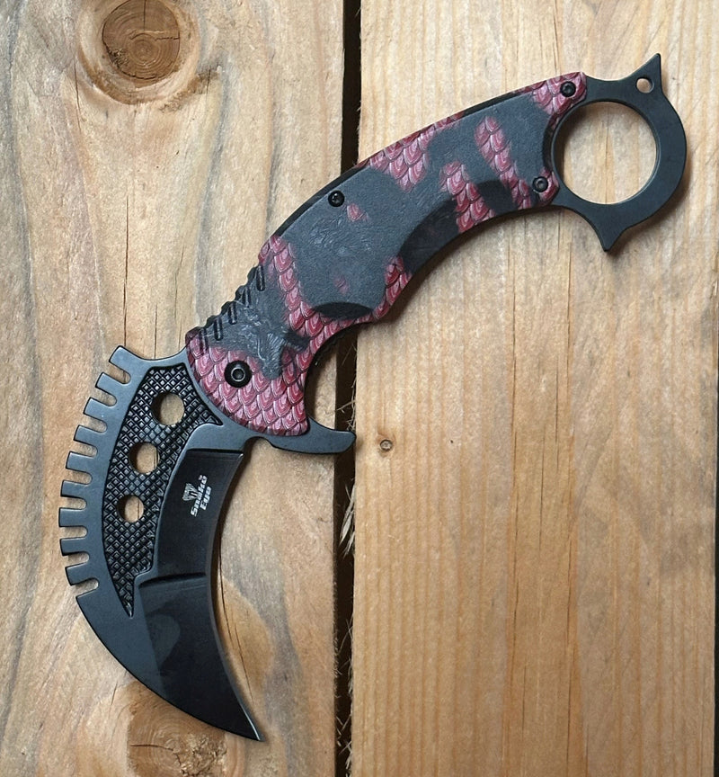 Snake Eye 8" Tactical Red Dragon Folding Karambit