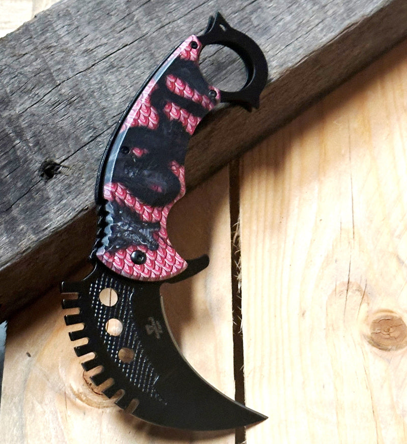 Snake Eye 8" Tactical Red Dragon Folding Karambit