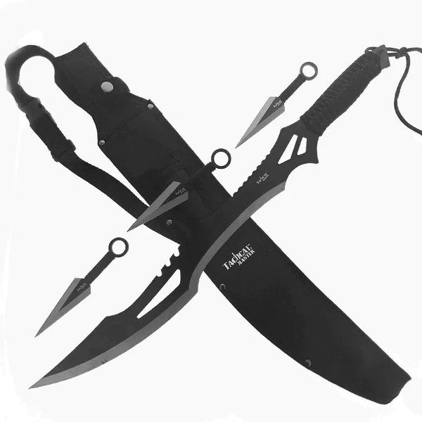 Tactical Master 26" Black Machete & Throwing Knife Set