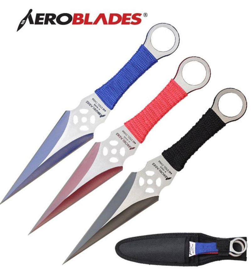 Aeroblades 3 Piece Two Tone Kunai Throwing Knife Set 9″