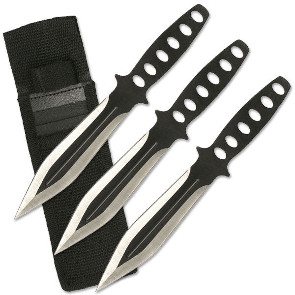 Backorder - Perfect Point Blk/Silver Vented Throwing Knife Set 8"