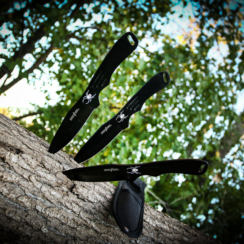 Backorder - Perfect Point Black Spider Throwing Knife Set 8″