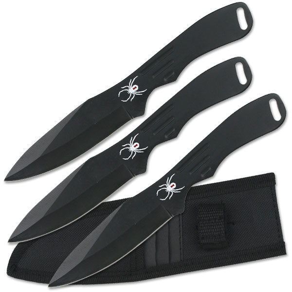 Backorder - Perfect Point Black Spider Throwing Knife Set 8″