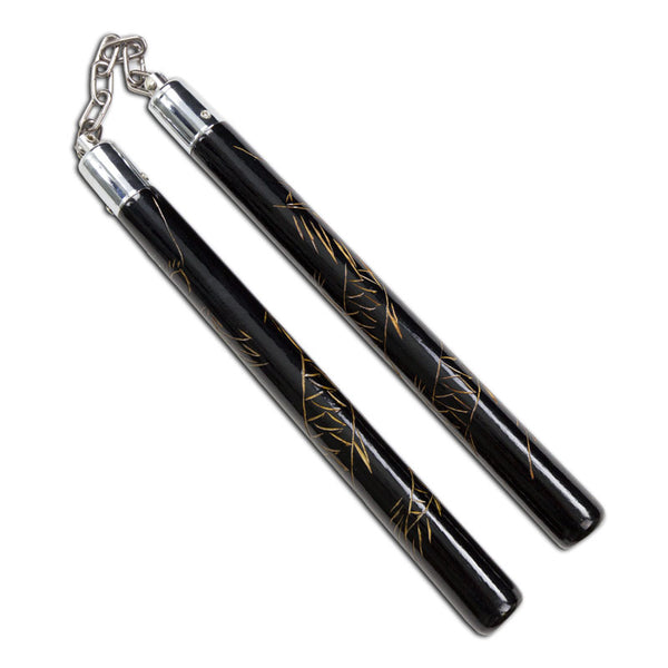 Nunchaku 12″ Black Wood with Carved Dragon