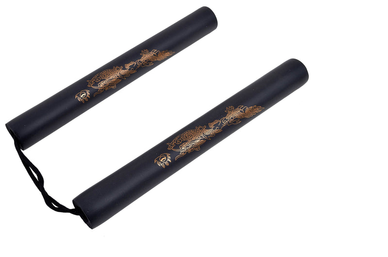 Nunchaku 12" Black Foam Rope with Gold Dragon