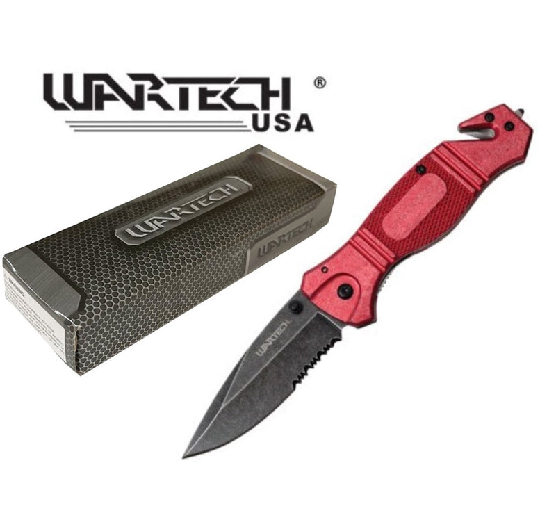 Wartech 7 3/4" Stonewashed Red Folding Knife